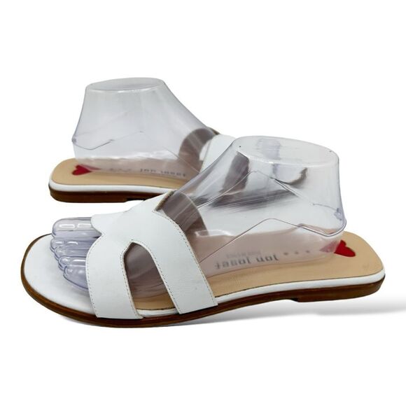 Jon Josef White Leather Greek Key Slip-On Flat Sandals Sz 10‎ - Picture 2 of 15